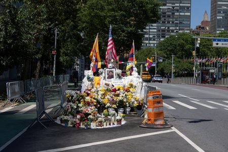 A makeshift memorial for Tibetan activist Lobga Rangzen in New