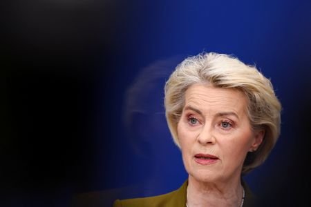 European Commission President Ursula von der Leyen speaks to the