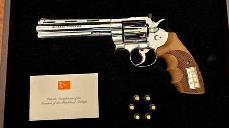 A gun gifted by Turkish President Recep Tayyip Erdogan to