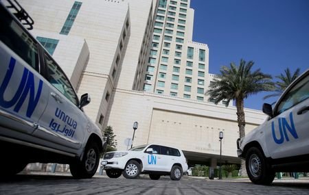 FILE PHOTO: The United Nation vehicles carrying the OPCW inspectors