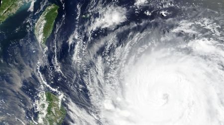 A satellite image shows Typhoon Bavi as it churns in