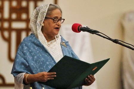 FILE PHOTO: Prime Minister Sheikh Hasina takes oath as the