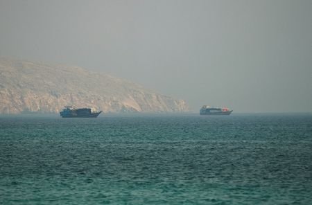 Vessels at the Strait of Hormuz, as seen from Musandam