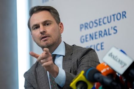 Prosecutor General of Ukraine Ruslan Kravchenko attends a press conference
