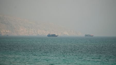 FILE PHOTO: Vessels at the Strait of Hormuz, as seen