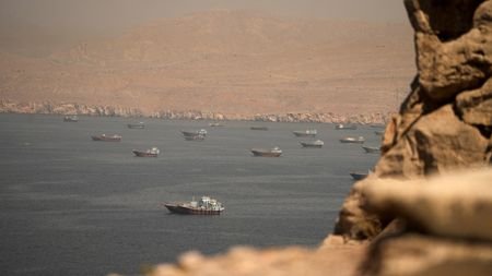 FILE PHOTO: Vessels at the Strait of Hormuz, as seen