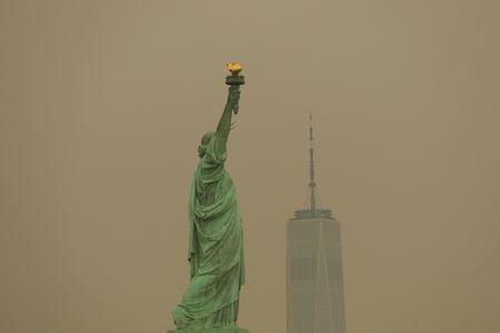 The Statue of Liberty in New York Harbor is seen