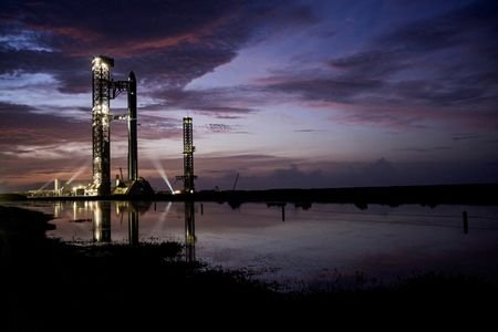 The SpaceX Starship and Super Heavy v3 Booster stand at