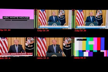 U.S. President Donald Trump addresses the nation from the White