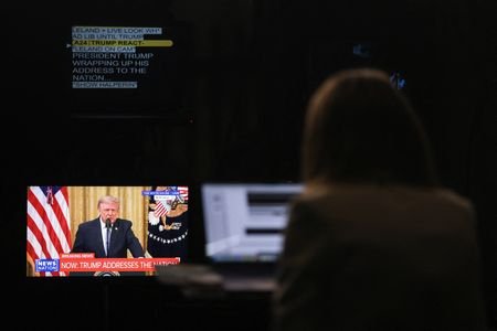 U.S. President Donald Trump addresses the nation from the White
