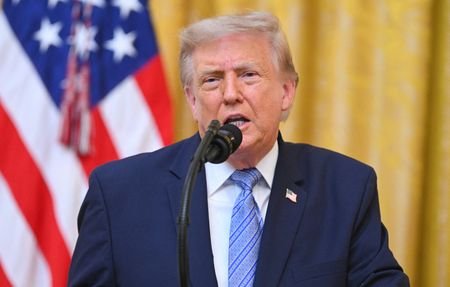 U.S. President Donald Trump addresses the nation from the White