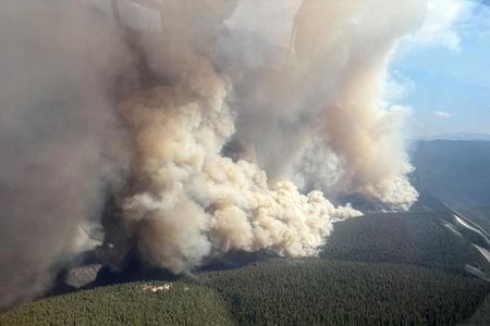 Smoke rises from the French Bar Creek wildfire in B.C.
