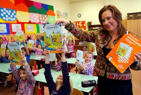 Polgar displays her book at the Dezso Lemhenyi school in