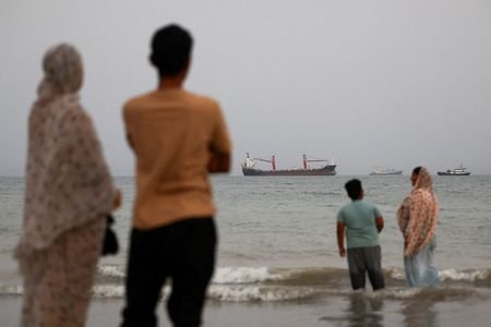 FILE PHOTO: Vessels in the Strait of Hormuz are visible