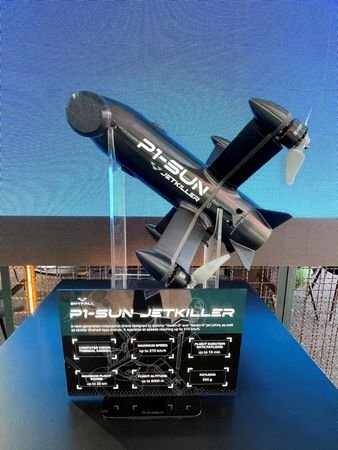 Ukrainian drone manufacturer SkyFall displays its new high-speed interceptor P1-SUN