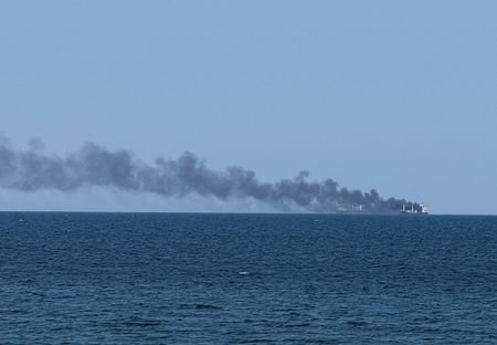 A civilian vessel is on fire in Odesa