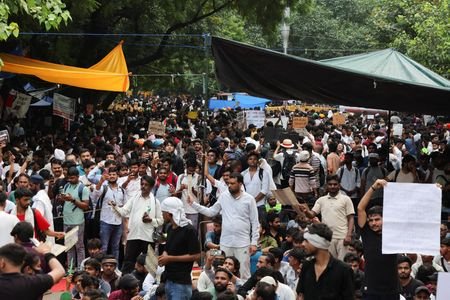 Supporters of India's Cockroach Janata Party (CJP) continue their protests