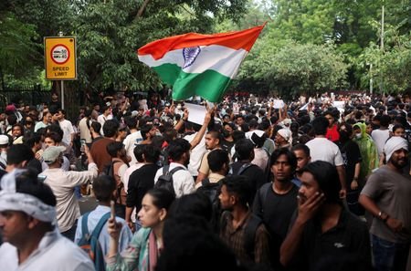 Supporters of India's Cockroach Janata Party (CJP) continue their protests