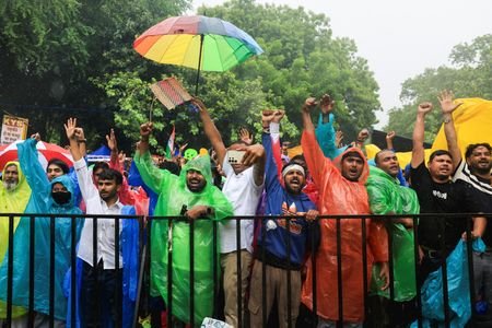 Supporters of India's Cockroach Janata Party (CJP) continue their protests