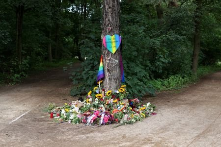 Makeshift memorial at Tiergarten park after a deadly incident near