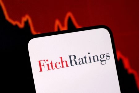 FILE PHOTO: Illustration shows Fitch Ratings logo and decreasing stock