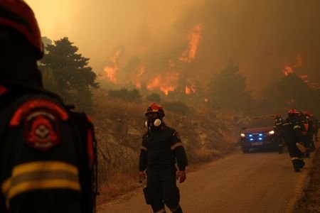 Wildfire burns on Mount Kithairon