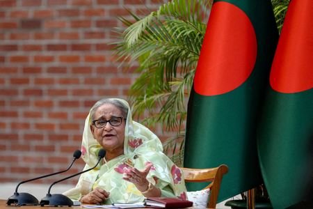 FILE PHOTO: Sheikh Hasina, then prime minister of Bangladesh, in