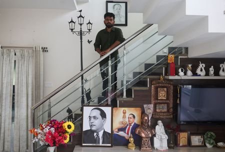 Abhijeet Dipke, head of the Cockroach Janta Party (CJP) poses