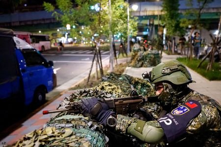 A soldier takes part in Taiwan's annual Han Kuang military