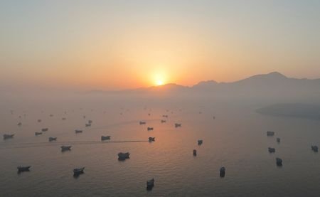 FILE PHOTO: A drone view shows vessels in the Strait
