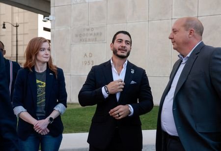 Abdul El-Sayed, winner of Michigan U.S, Democratic primary, waits with
