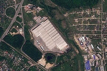 A satellite image shows a Wildberries facility, in Novosemeykino
