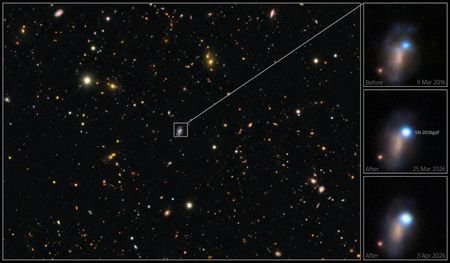 A combination of images show the evolution of supernova SN
