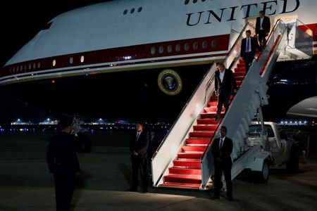 FILE PHOTO: U.S. President Donald Trump returns at Joint Base