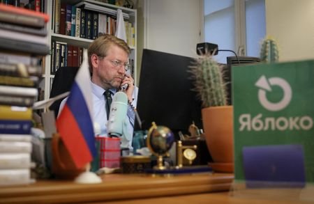 Chairman of Russia's Yabloko political party Nikolai Rybakov during an