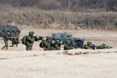 New year joint military drill at Narashino exercise field, in