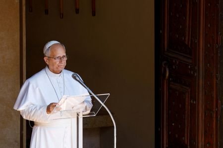 Pope Leo leads the Angelus prayer in Piazza della Liberta
