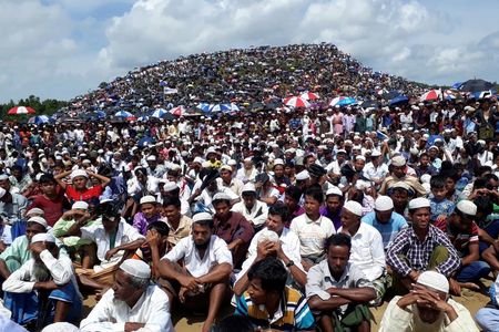 Rohingya refugees gather to mark the second anniversary of the