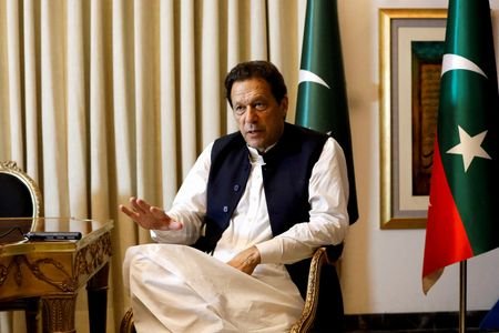 FILE PHOTO: Former Pakistani PM Imran Khan speaks with Reuters