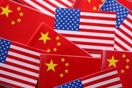 FILE PHOTO: Illustration shows U.S. and Chinese flags