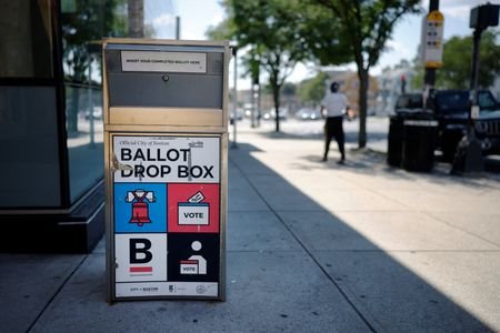 A ballot drop box outside a public library, in Boston