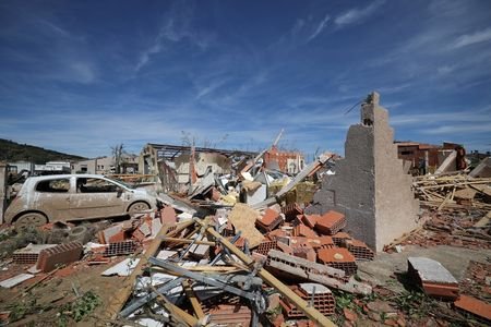 Aftermath of a tornado in Pomas in the Aude region