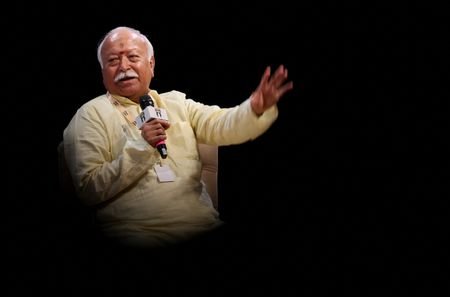 Rashtriya Swayamsevak Sangh (RSS) chief Mohan Bhagwat addresses students during