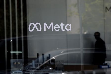 The logo of Meta at the Meta Lab in Los