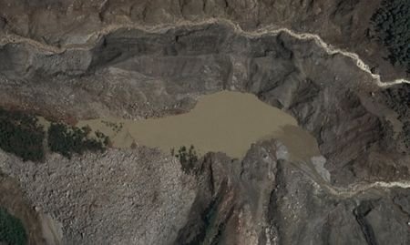 Satellite image shows one of two lakes at the site