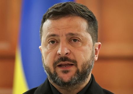 Ukraine's President Zelenskiy speaks as he takes part in a joint press