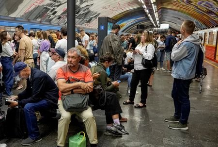 People wait for the end of the air raid alert