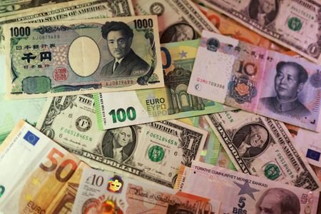 Illustration shows U.S. dollar, Euro, Yen, Pound, Turkish Lira, Yuan