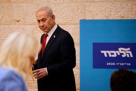 FILE PHOTO: Israeli Prime Minister Benjamin Netanyahu, votes in Likud