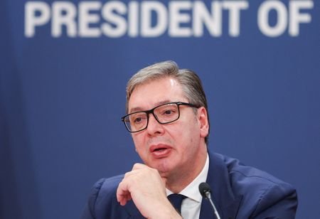 Serbia's President Vucic holds a press conference in Belgrade